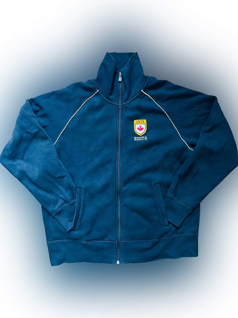 Roots Full-Zip Track Jacket in Dark Blue with Gold Piping